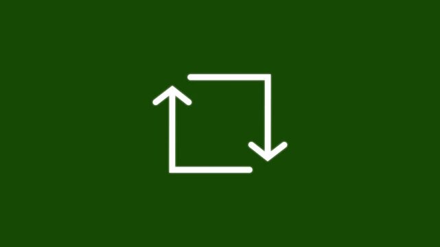 4K Chroma Key animation, two arrows rotating in a square path, UI UX element for sync or refresh action, motion loop.