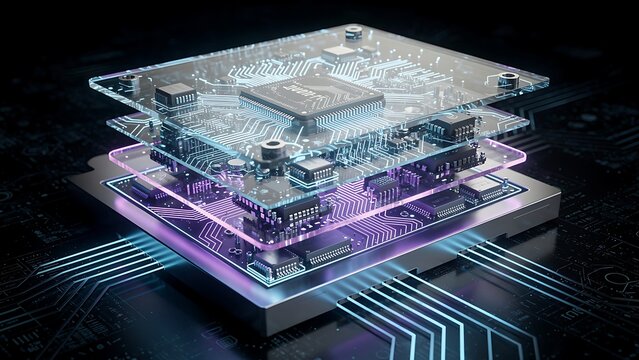 Futuristic microchip technology in development.