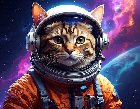 Astronaut Cat in Space Suit Exploring.