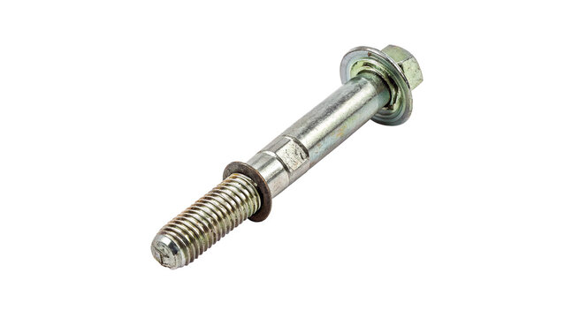 Long threaded metallic steel stud bolt or dual ended screw shank for industrial mechanical assembly anchors on transparent background