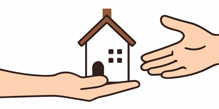 A hand presenting a small house on an open palm on a transparent background. Concept of real estate, property offering, homeownership and mortgage services.