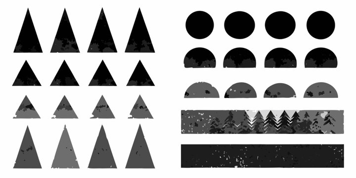 abstract triangle and semicircle shapes textured vector illustration on white