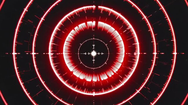 Futuristic red targeting reticle glowing on dark background