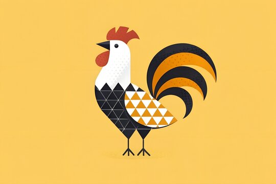 Stylized rooster illustration with geometric patterns farm animal coat of arms