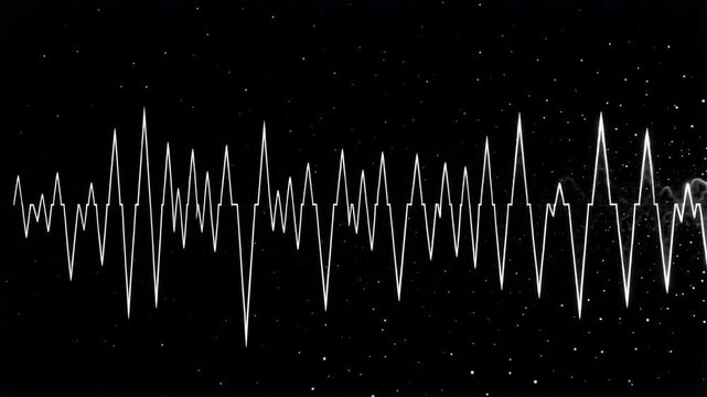 Abstract white sound wave pulsating against a dark starry background, representing audio or data.