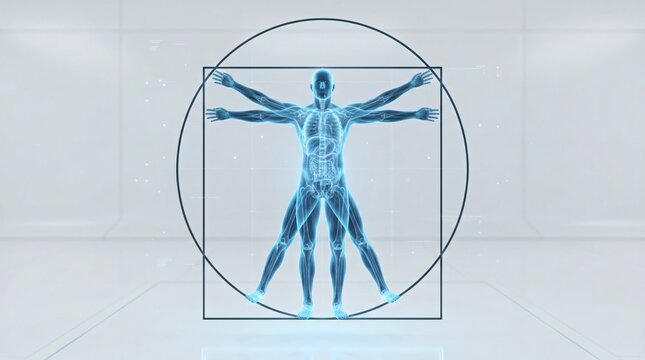 Vitruvian Man Anatomy Illustration - Human Body in a Geometric Design.