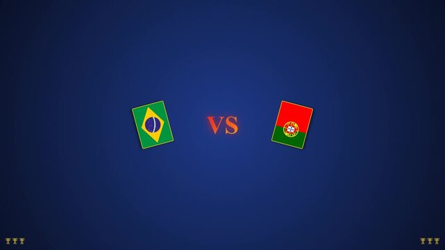 Soccer championship matchday fixture motion graphic displaying Brazil versus Portugal team comparison background.