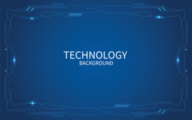 Obraz premium Futuristic technology background with blue digital circuit frame and glowing light effects. Cyberpunk style HUD interface border for tech banner design.
