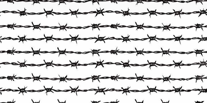 seamless pattern of black barbed wire on white background