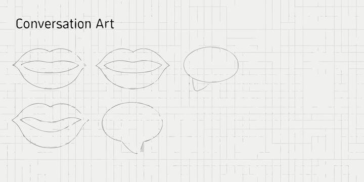 line drawing of lips and speech bubbles black and white