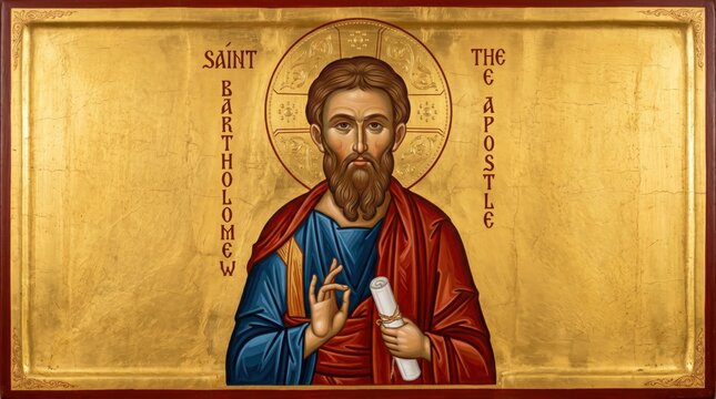 Saint Bartholomew Apostle portrait icon gold background