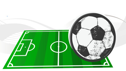Obraz premium Soccer ball and field on white background - football sport banner, poster, vector illustration
