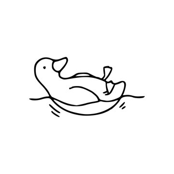 hand-drawn duckling swimming on its back line art sketch