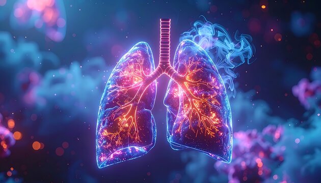 Human lungs with smoke effect digitally illustrated.