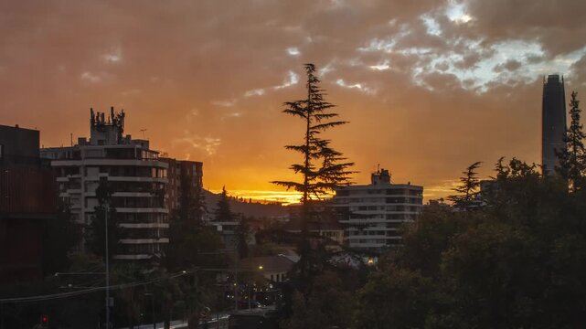 Las condes chile sunset traffic city lights urban timelapse aerial santiago clouds