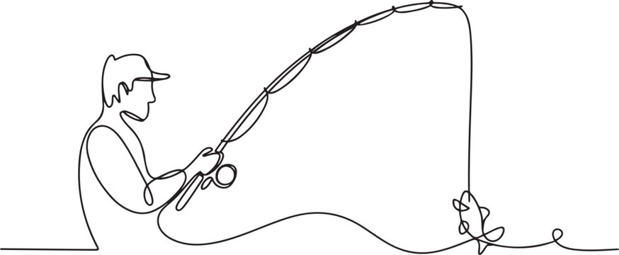 Sketch of fishing man, Hand drawn illustration. one line Icon drawing