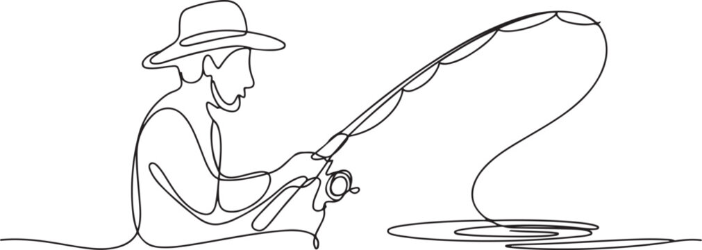 Sketch of fishing man, Hand drawn illustration. one line Icon drawing