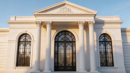 Obraz premium Classical building facade with columns for industrial safety and mechanical power demonstrations