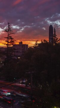 Las condes chile sunset traffic city lights urban timelapse aerial santiago vertical