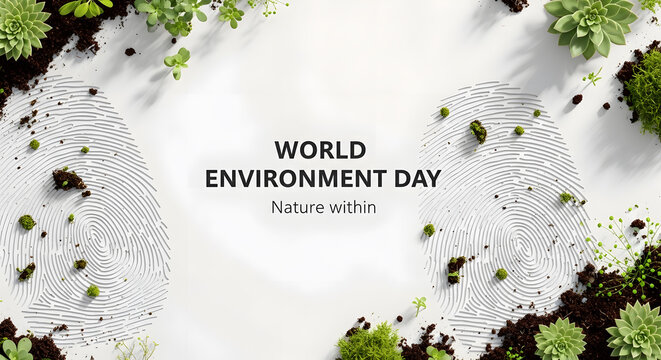 World environment day with fingerprint soil and greenery, fingerprint