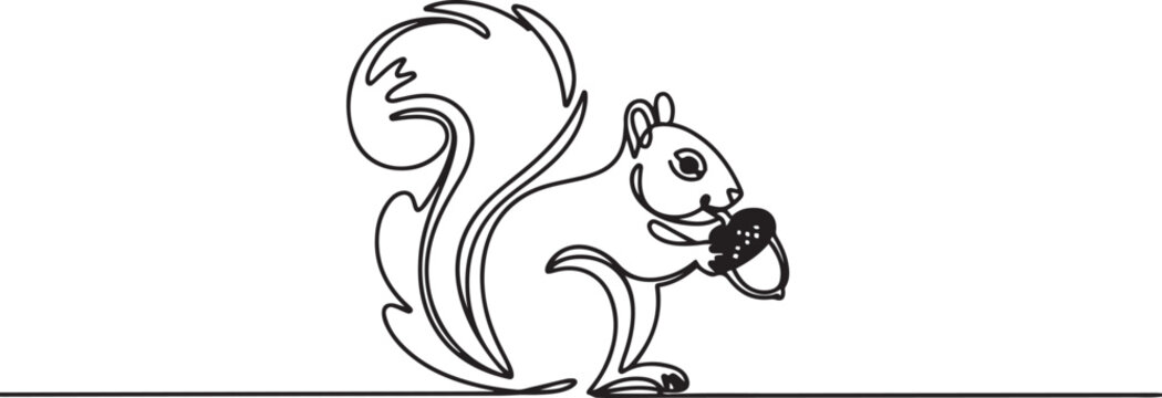 Sketch of squirrel gnawing nut Hand drawn vector illustration. one line Icon drawing