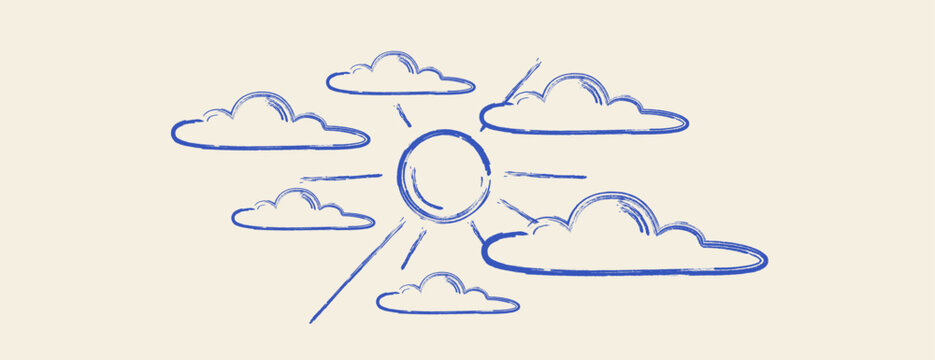 The sun in the clouds. Modern vector illustration.