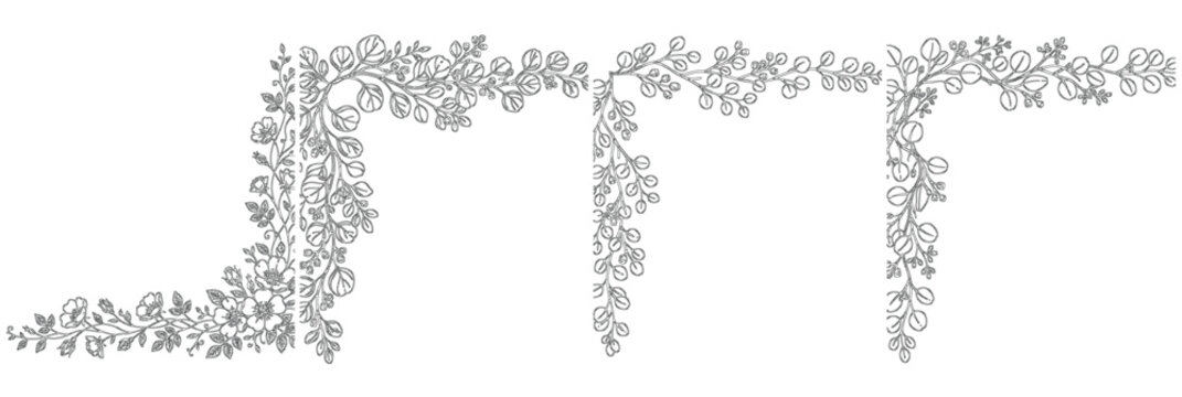 Classic Whimsical Floral Drawing Corner With Various Flowers And Leaves For Wedding Invitation Wallpaper Art