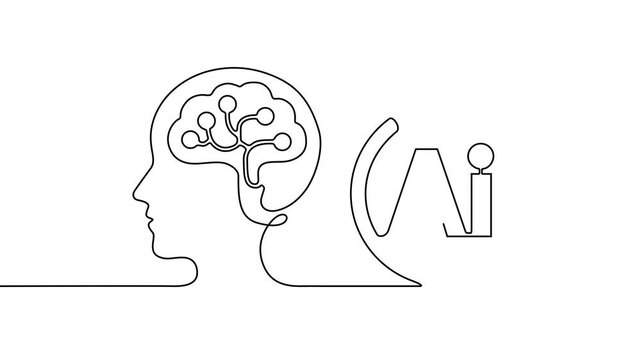 One Line Illustration &ndash; Human Brain and Artificial Intelligence Concept
