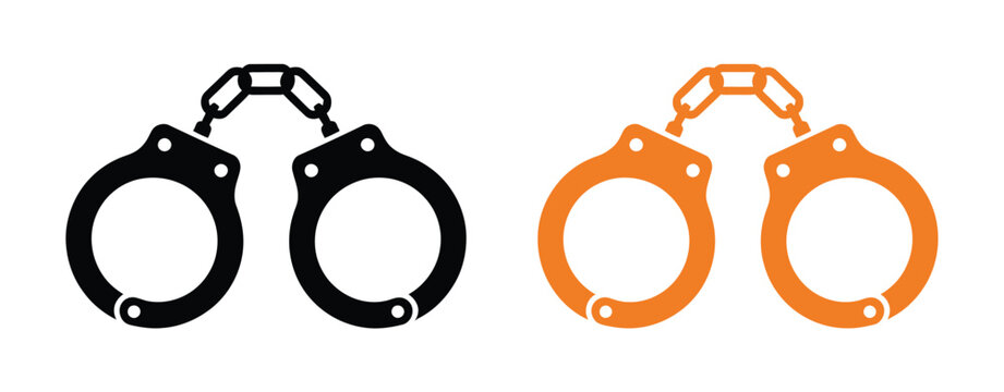 Handcuffs Icon Vector Set Featuring Shackle Illustration Signs for Police Symbol, Law Enforcement, Security, and Justice Concept Vector Illustration