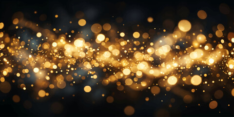 Blurred golden Christmas lights create a bright bokeh and magic sparkle behind rain drops on the window glass during a festive holiday celebration © YEASMIN