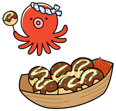 たこ焼き　かわいいタコのキャラクター