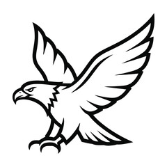 Fototapeta premium Bald Eagle Silhouette Logo Icon Showing Majestic Bird of Prey with Spread Wings in Side Profile
