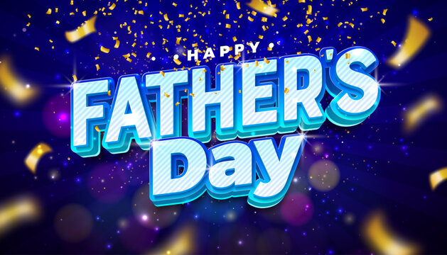 Happy Father's Day Greeting Card Design with 3d Typography and Falling Confetti on Shiny Blue Background. Vector Celebration Illustration for the Best Dad. Fathers Day Template for Banner, Flyer