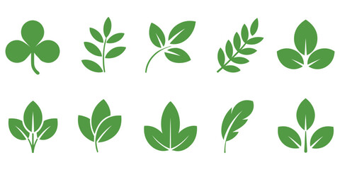 Leaf Sprout Icon Vector Set with Green Plant Eco Logo Symbols, Organic Natural Healthy Herb Pictogram and Vegan Graphic Design © GIBBI RWW