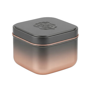 Square metal tin with embossed lid and rose gold gradient