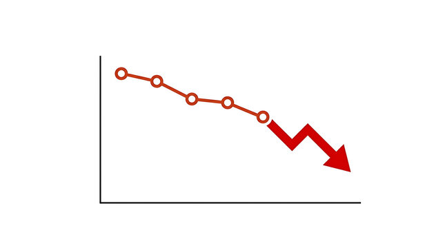 Declining graph, downward trend, red arrow, business chart, financial decrease