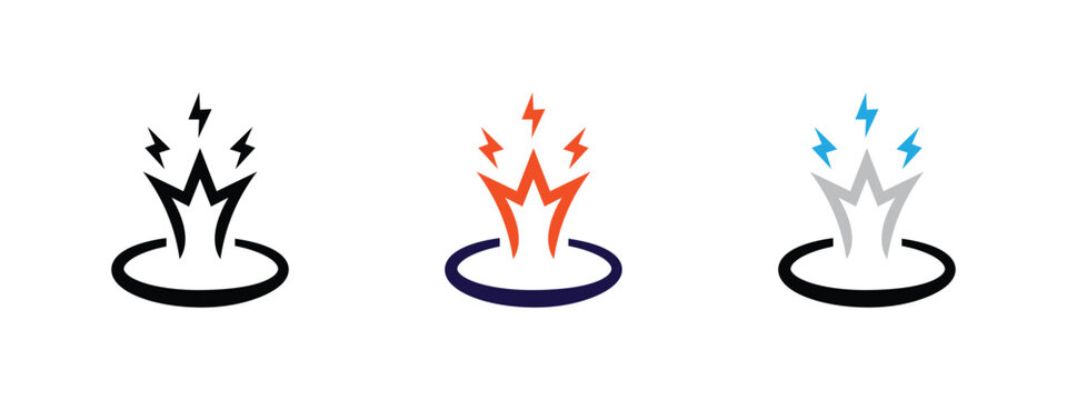Three colorful graphic icons showing a sharp explosion effect within a circular ring border line design