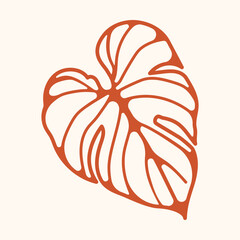 Philodendron leaf line art illustration, tropical foliage outline for branding, packaging and botanical wall art © Liudmila
