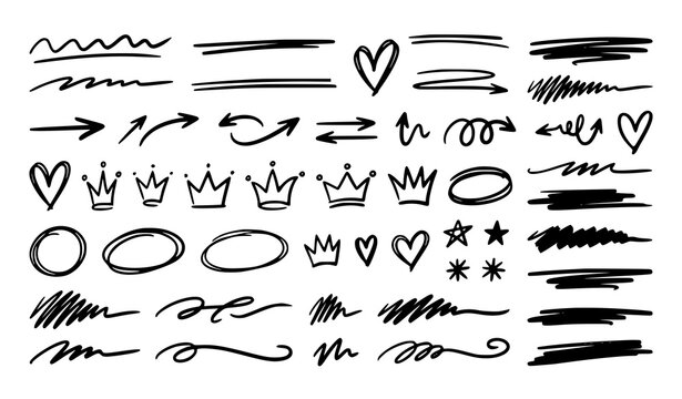 Sketch marker underline and doodle icons vector collection isolated on white