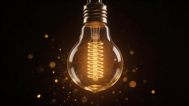 Illuminated vintage light bulb with glowing filament emphasizing subtle textures and elegant visual transitions