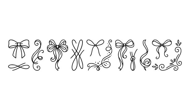 Minimal ribbon bow line art vector collection isolated on white