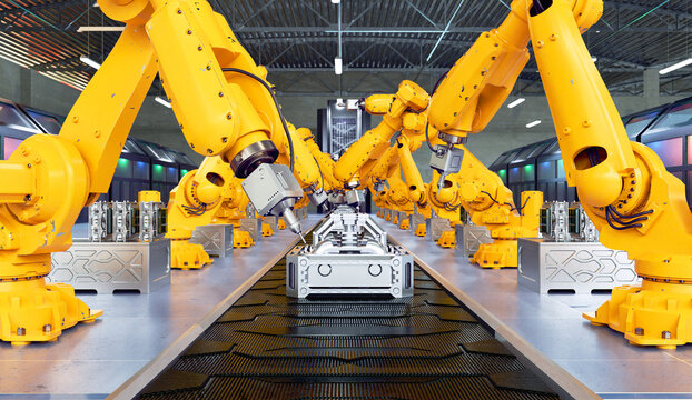 Smart Factory Concept. Automated Manufacturing Technology. 3D illustration	