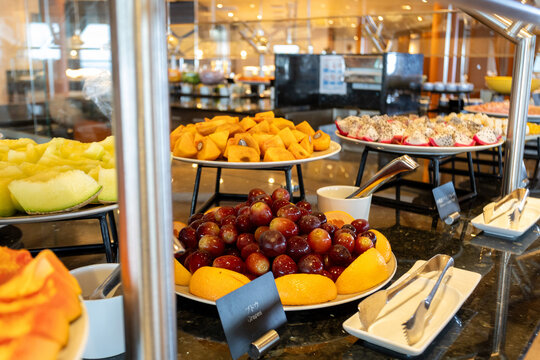 Fresh fruit selection at a cruise buffet restaurant