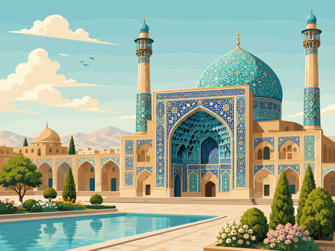 Isfahan Turquoise Mosque Postcard Vector