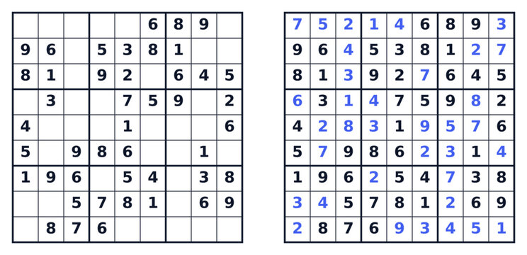 Sudoku solution page with solved puzzles and empty grids  
