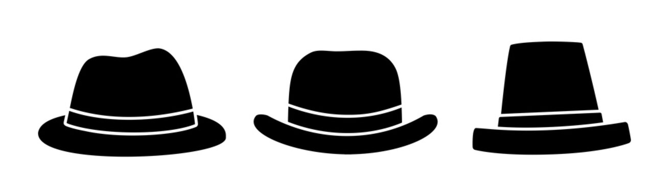 Men&rsquo;s Hat Collection Silhouette.
Classic Fedora and Top Hat Vector Icons Set. SVG.
