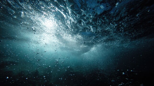 Underwater Scene with Sunlight Filtering Down.