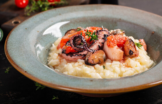 Mediterranean Risotto with Octopus and Cherry Tomatoes
