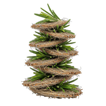Stack of small rosemary herb wreaths isolated on black