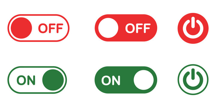 Power Icon Set Featuring On and Off Buttons, Switch Symbols, and Shutdown Signs for Digital Interface Control Vector Illustration